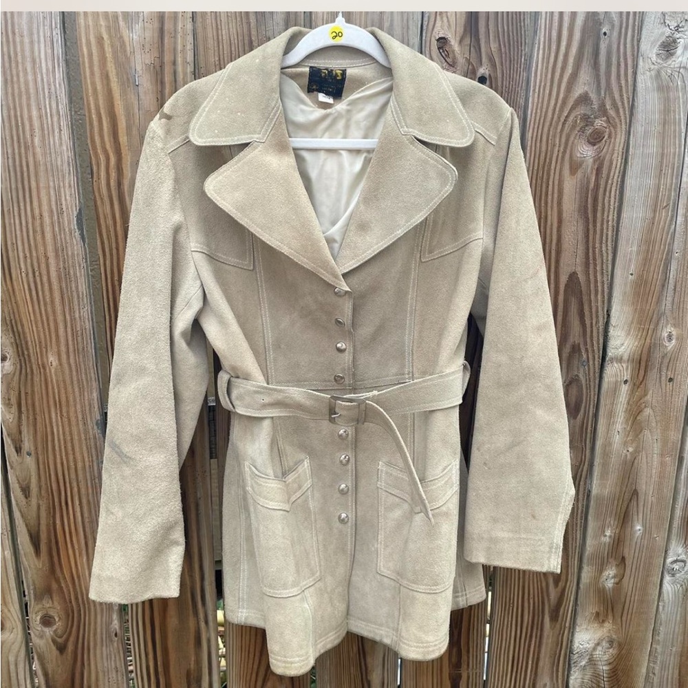 Vintage Suede Belted Jacket - Beige
